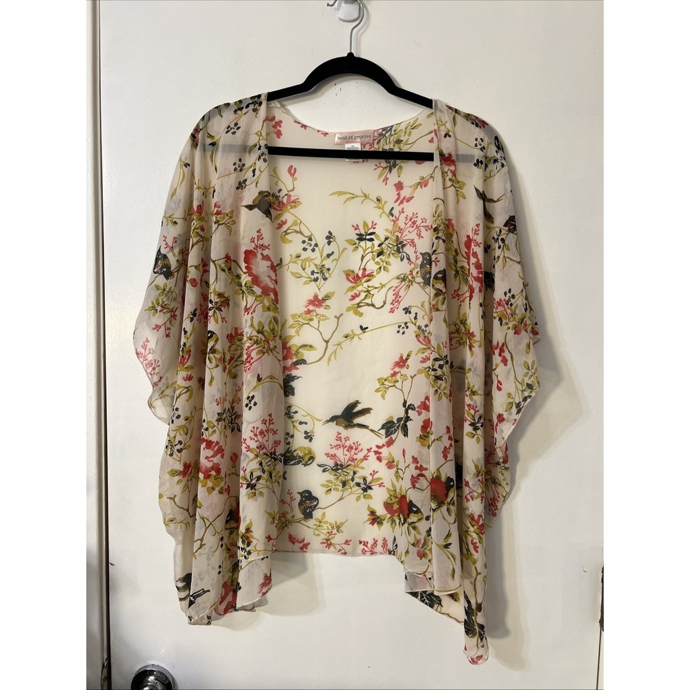 band of‎ gypsies Sheer Coverall Floral Birds Sleeve S/M Swim Coverups Cardigan